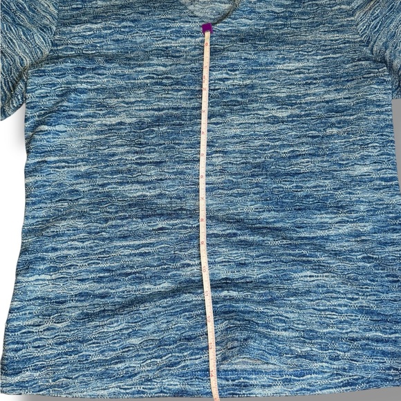 Vintage Knit Top Blue Wave Pattern Short Sleeve V Neck T-Shirt Size L - Picture 6 of 6